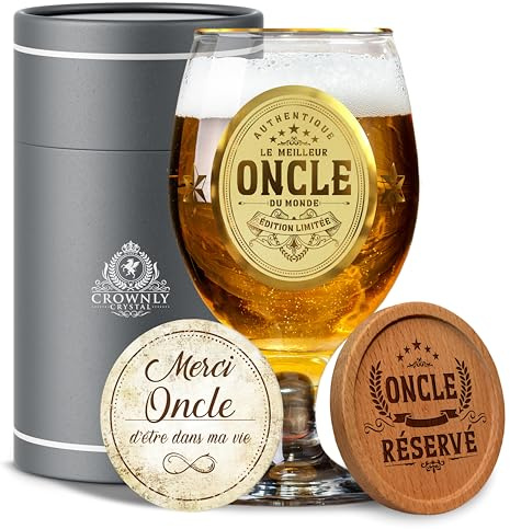 CROWNLY CRYSTAL® Verre à Bière Personnalisé – Cadeau Original pour Tonton ou Oncle – Idée Cadeau Homme Anniversaire