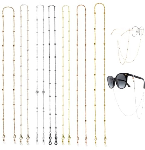 GUTERTOP 7 Stück Brillenkette Damen, 70 cm Brillenkette Anti-Verlust-Kette für Brillen Perlen Kette Lanyard Halter für Kurzsichtigkeit Brillen, Sonnenbrillen, Sportbrillen, Lesebrillen