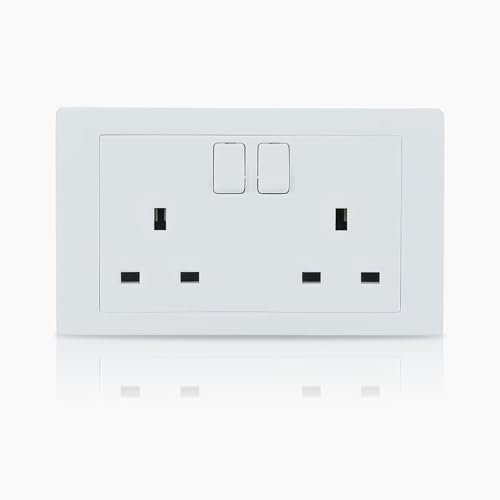 ABB Inora 2 Gang Switched 13A Plug Socket • Premium 13 Amp Plug Socket • Single Pole • White