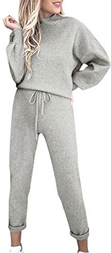 Generico Tuta da Donna Eleganti in Maglia Completo 2 Pezzi Lavorati Curvy Complete Pullover Maniche Lunghe e Pantaloni in Vita a Gamba Larga Tute Sportivi a Metà Autunno Coordinato di Lana Larghi