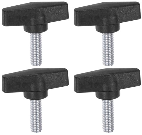 sourcing map 4pcs Tee Wing Knobs M10 x 25mm Metric Male Threaded Stud 55mm T Head Plastic Knob Handles Thumb Screws Hand Clamping Tightening Knob Grip Thumbscrew, Black