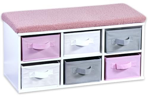 Kesper | Kinder-Sitzbank mit Sitzkissen, Material: FSC-zertifizierte Faserplatte, Maße: 68 x 29,5cm, H: 33cm, Farbe: weiß, grau, rosa | 17739 13