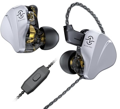 keephifi CCZ BC04 PRO In Ear Monitors, 10mm Dual Magnetic DD and 1 BA, Gaming IEM with 3.5mm Plug 4 Cores 5N OFC, Precise Frequency Division, In Ear Headphones Wired for Musicians (Silver, With Mic)
