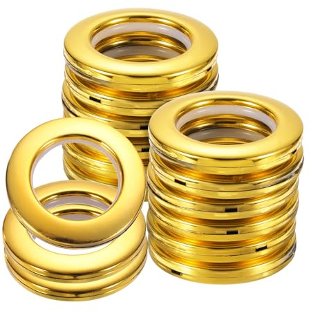 QUARKZMAN 16pz Occhielli per Tende, 1-5/7 (42 mm) ID Anelli per Tende Finestre in Tessuto Anelli Scorrevoli a Basso Rumore per Bastone per Tende Romane, Oro Brillante