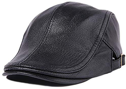 Wintermützen, Leder-Ballonmütze für Herren, Baskenmütze, Schiebermütze aus Schaffell, Herren-Golfmütze für den Winter (Schwarz 7)
