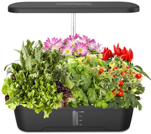 Hydroponisches Pflanzsystem, Smart Garden 12 Indoor-Kräutergarten mit LED-Anzeige, Hydrokultursystem mit automatischem Timer, 4 Beleuchtungsmodi plus 1 Schlafmodus, höhenverstellbar für Haus und Küche