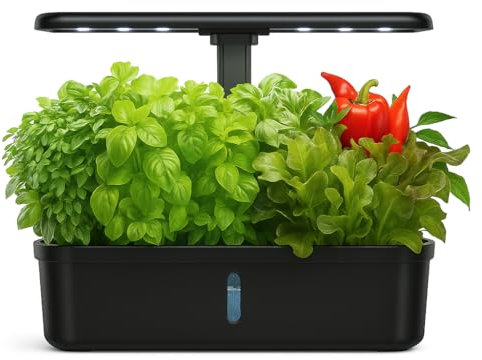 F.B Sistema di coltivazione idroponica Kit di coltivazione interna con illuminazione a LED automatica, giardino interno con timer automatico, altezza regolabile (12 bacche)