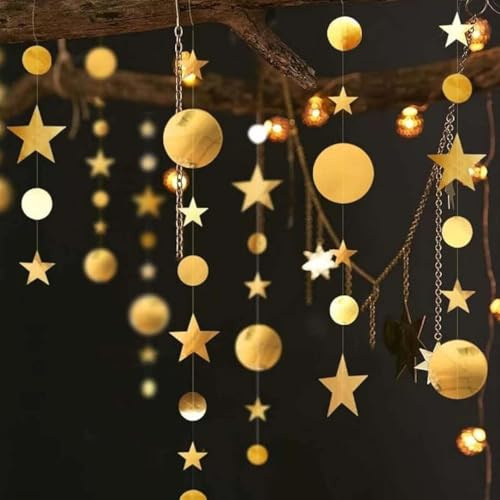 52 Ft Sternengirlande Gold 4er Set, Glitzernde Girlande Sterne, Goldene Sterne zum Aufhängen für Weihnachten, Christbaum, Fenster, Wand & Festliche Dekoration