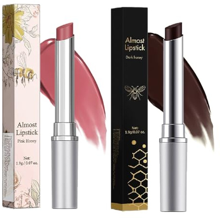 Honey Lip Balm & Tinted Lipstick‌, Sheer Hydrating Moisturizing Lip Color with Natural Dark Tint, Nourishing Formula for Dry Lips, Non-Sticky Glossy Finish for All Skin Tones (Black+Pink,2)