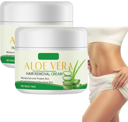 Enthaarungscreme für das Gesicht, Aloe Vera Haarentfernungscreme für Frauen, sanfte feuchtigkeitsspendende beruhigende mit Avocado & Hyaluronsäure, für Gesicht, Bikini, empfindliche Haut (2 Stück)