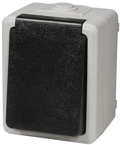 Trano Prise de courant en saillie pour pièces humides | Protection IP44 contre les projections d'eau | 250 V 16 A | Gris noir | Avec protection d'insertion | Extérieur, cave, garage, Variante : 1