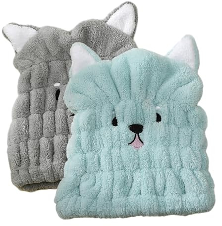 2 Pezzi Asciugamani per Asciugare Capelli Asciugamano per Capelli in Microfibra Super Assorbente con Gatto Coniglio Orecchio Cuffia per Capelli Asciutti per Donne Ragazza Capelli Asciugamano Turbante
