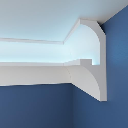 WOLDECOR Premium LED Coving Cornice – Lightweight XPS Ceiling Moulding for Indirect LED Lighting, Paintable Ceiling Coving, Easy DIY Fit, Modern Plaster Alternative (10m, WLF02)
