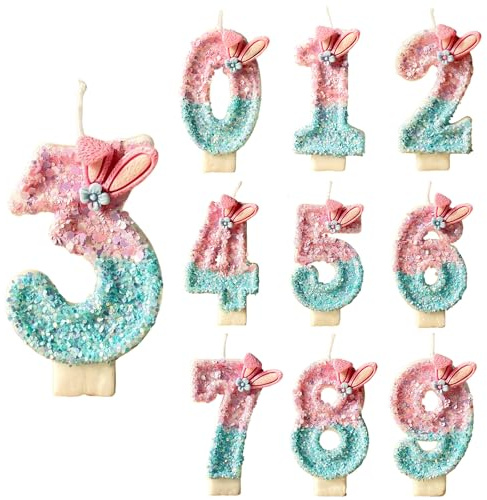 Number 3 Birthday Candle, 1 Pc Glitter Cartoon Cake Number Candle for Birthday, Wedding, Anniversary and Graduation Parties