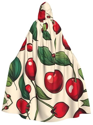 DUWAA Bonito traje de mago con estampado de cereza roja dulce para hombre, disfraz de Halloween con capucha, uniforme medieval, capa de mago