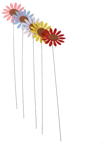 Zilimontt 5 paletti da fiori attivati dal vento per decorazioni da giardino all'aperto con molle vibranti, 32 cm, in tessuto non tessuto, arte da cortile per aiuole e vasi di piante in 5 colori