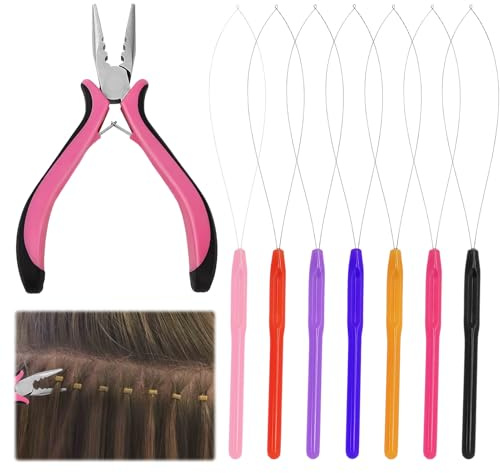 8 PCS Professional Hair Extension Pliers for Removal Kit,Includes hair Extensions Plier and Loop Threader,3-Hole Hair Pliers Extensions,Mini Hair Extension Tools for Stylists,DIY,Hair Styling Tools