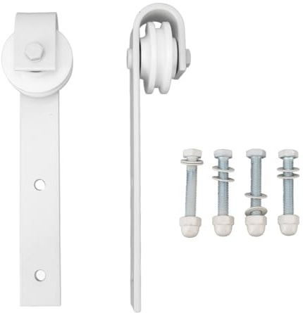 Sliding Barn Door Hardware Kit Carbon Steel Heavy Duty Door Sliding Rollers Hanging Rail Pulley Wheel Set for Study Bedroom Living Room Warehouse (White)