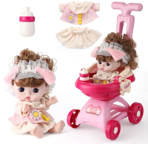 Girl Toy Doll Stroller，Kids Pretend Play Stroller，Girls Dolls Pram Toy，Dolls Pram for 2 3 4 5 6 Year Olds Girls with Doll toy，Ideal Role Play Toy Gift for Girls