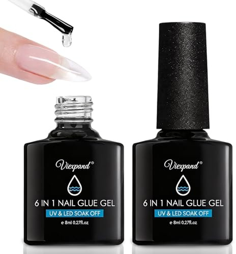 2PCS Pegamento de Uñas Extrafuerte, 6 en 1 Pegamento para Uñas, Pegamentos para UñasS Postizas, para Aplicar Puntas de uñass Artificiales para Manicura, Uso Profesional, de Salón y en Casa