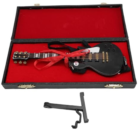 CUOFYUNL Chitarra elettrica in miniatura Modello di chitarra elettrica in miniatura in legno nero da 18 cm con supporto e per la decorazione domestica