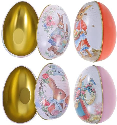 VALICLUD 4pcs Large Easter Tinplate Candy Boxes Rabbit Egg Shaped Storage Tins Easter Party Favor Containers Holiday Treat Boxes for Candy Storage