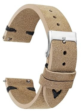 FYXT Handgjorda Retro Klockband Klocktillbehör Vintage Mocka Äkta Läder Klockarmband 18 Mm 20 Mm 22 Mm 24 Mm Klockband(Khaki-Black Line,18mm)
