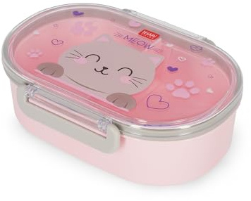 LEGAMI – behållare, matlåda med kitty-tema, 1 snackslåda med avtagbart skiljeelement, klämlås, lätt att öppna och stänga, diskmaskinssäker, 18 x 7 x 14 cm