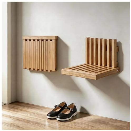 DHNDSDP Ultraflacher Wandklappstuhl Aus Massivholz 5cm Klappwinkel 87–90° Unsichtbarer Klapphocker für Den Hausgebrauch Belastbarkeit 150kg Durchbrochenes Design in 3 Farben Erhältlich