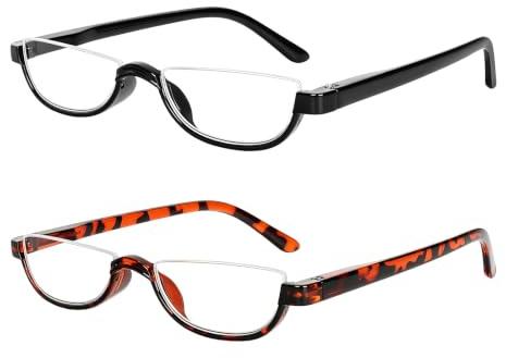KoKoBin 2 Pack Ultraleichte Halbbrille lesebrille Halbgerahmte Blaulichtfilter brille mit Federscharnier und Lederetui für Damen und Herren