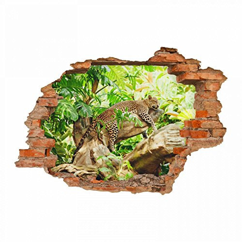 nikima - 092 Wandtattoo Leopard Baum Dschungel grün - Loch in der Wand - in 6 Größen - wunderschöne Kinderzimmer Sticker und Aufkleber bezaubernde Wanddeko Wandbild Junge Mädchen Größe 1000 x 700 mm