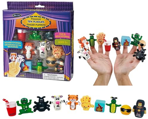 Jewish Holiday Learning & Storytelling Passover 10 Plagues Finger Puppets Set – 10 Vinyl Puppets for Each Plague - Fun Educational Toy for Kids Ages 3+, Ideal for Passover Seder & Classroom