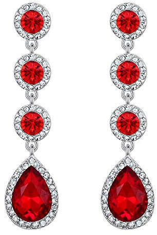 Clearine Femme Mariage Mariée Boucles d'Oreilles Pendantes Cristal Rond Goutte Elégant Rubis