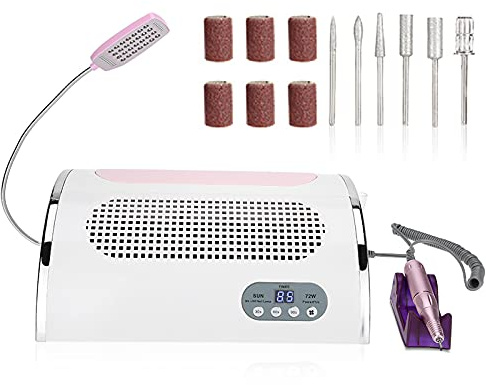 Brrnoo 3 In 1 Multifunktionale Nagelkunst Maschine, Nagel Staubsauger, Elektrischer Nagelfräser Mit 6 Aufsätzen Und UV LED Nagellampe Für Alle Gel