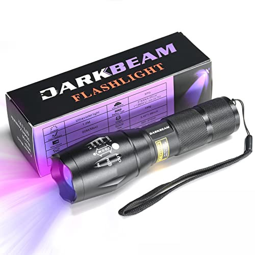 DARKBEAM Taschenlampe Doppeltes UV Licht 365nm & 395nm Wiederaufladbare, Woodsche Lampe Schwarzlichttaschenlampen Mini Hand LED Ultraviolett Licht, Heimtierurindetektoren, Bernstein, Resin, 1 Stück