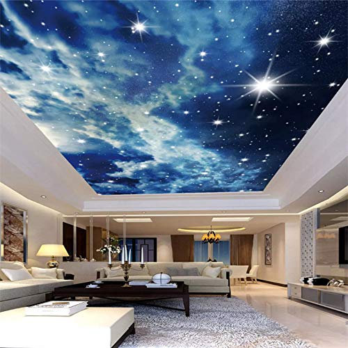 Benutzerdefinierte Fototapete Sternenhimmel Wolken Sterne Decke Tapete 3D Wohnzimmer Schlafzimmer Ktv Bar Deckenwand Tapete, 250 × 175Cm