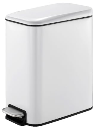 Smartbin 5 Liter 1.3 Gallon White Powder Coating Metal Step Trash Can Waste Basket Pedal Dust Bin Recycle Container Garage Disposal for Home Kitchen Office White