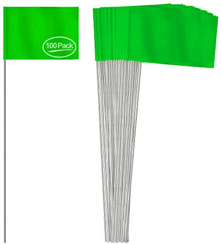 Anley Stake Flags - Bandiere in vinile da 4 X 5 con palo in acciaio da 15 pollici - l'abbellimento, i servizi sotterranei, le fognature e il rilevamento (100 pezzi, verde)