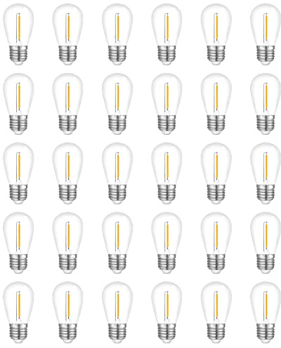 Visther 30-Pack LED Outdoor String Light Bulbs, Waterproof S14 Replacement Bulb, E26 Base, 1W 120V, 2700K Warm White