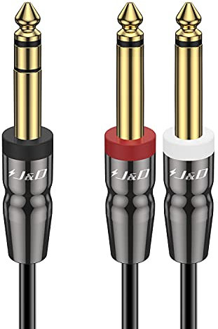 J&D Cavo da TRS a doppio TS, placcato oro da 6,35 mm stereo maschio a 2 mono maschio, adattatore breakout splitter per interfaccia audio, mixer, apparecchiature da studio, 1,8 m