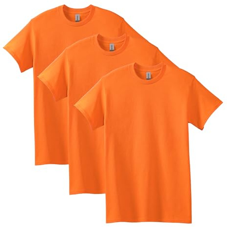 Gildan Mens Heavy Cotton T-Shirt, Style G5000, Multipack T Shirt, Safety Orange (3-Pack), X-Large US