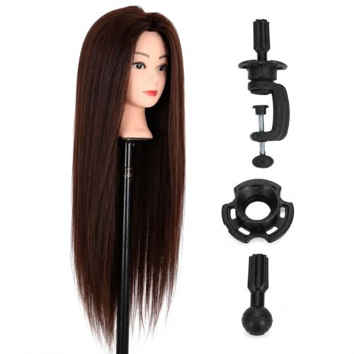 Trintion Friseurkopf 24 Zoll mit langem Kunsthaar, Übungskopf für Flechten und Frisuren, Puppenkopf mit Tischhalter und DIY-Stylingzubehör für Anfänger, Schüler und Friseurausbildung