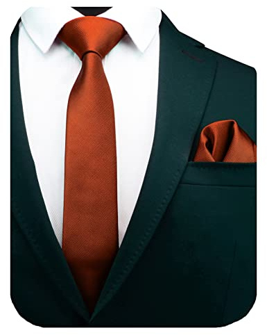 Gusleson 2.4 Rust Skinny Tie for Wedding Solid Formal Slim Necktie and Handkerchief Set For Men (UK0754-40)