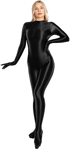 SOFSOT 130D Glänzender Ganzkörper-Frauen-einteiliger Badeanzug Glänzender Einteiler-Reißverschluss