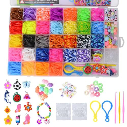 TONZACK 40 kits de pulseras elásticas de cuadrícula, 3200 unidades de pulseras de colores de bricolaje premium para niños, pulseras elásticas en 32 colores con varios accesorios de cuentas y marcos