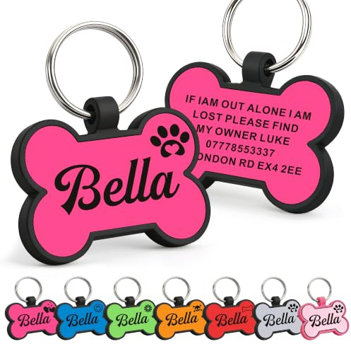 EDSG Dog Tags Personalized for Pets Silicone Dog Tag Dog Name Tags Personalized Dog Tags Custom Dog Tags Dog ID Tags Personalized Silent Dog Tag Engraved with Any Text(Pink Bone)