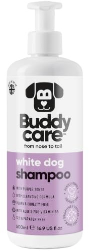 Buddycare Vitt hundschampo från - ljusare och ljusande schampo för hundar - djuprengöring, fräsch doftande - med aloe vera och Pro-Vitamin B5 (500 ml)