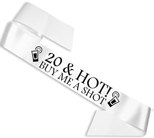 My Pretty Little Gifts 20 & Hot - Buy me a Shot!' Party Sash 20th Birthday Sashes - White