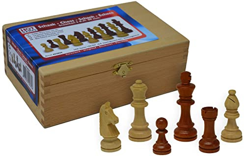 Schachfiguren aus Shimaholz Natur/Braun Kh. 89 mm. Gr. 5 in Kiste