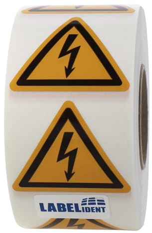 Labelident Warnaufkleber W012 - Warnung gefährliche elektrische Spannung - Seitenlänge: 50 mm - 1.000 selbstklebende Warnzeichen 1 Rolle(n), Polyethylen